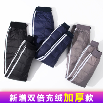 Winter outdoor warm down pants woman outside wearing high waist display slim fit large size down cotton pants thickened small-footed pants