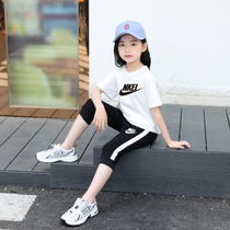  Official website summer boys suit childrens clothing girls casual sports pure cotton two-piece short-sleeved summer three-point pants tide