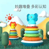 Stored music childrens educational Baby Baby Baby toy rainbow tower animal ring early education cognitive Tower 1 year old 0
