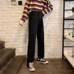 Real shot real price 2020 Korean high waist loose splicing straight leg pants jeans for women