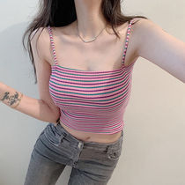 Hyuna style fashion color matching small camisole Korean version short foreign style striped bottoming shirt summer new navel dress