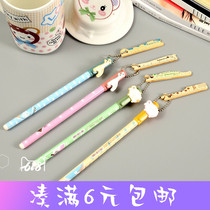 Korean creative stationery animal small wooden ruler pendant water pen signature pen full needle gel pen student stationery