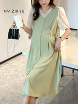 Pregnancy Woman Dress Summer Dress Dress Dress 2022 New Stylish Ocean Air Reduction Splicing Pregnancy Out of Breastfeeding Shirt Dress