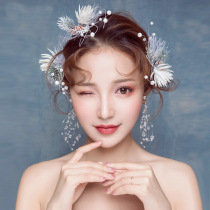 Bride Mori hair hoop headdress Korean fairy beauty dried flower hair accessories earrings set wedding dress accessories wedding accessories