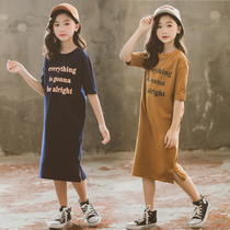 2021 Summer Childrens Wear Girls Cotton Dress Short Sleeve Letters Long Dress Girls Princess Dress Casual