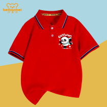 Children polo shirt short sleeve T-shirt pure cotton half sleeve big boy 2022 new summer fit boy panda turn over blouse