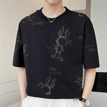 Short sleeve t shirt men 2023 new printing high - end large - code ice wire tide round black speed dry summer trend T - shirt