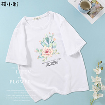 Short sleeve female 2020 New ins tide cotton loose flower hand painted print star with white T-shirt top summer