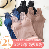 Warm Vest Woman Thickened gush with chest cushion inside wearing cotton lingerie anti-cold beauty body big code lace meme body autumn and winter
