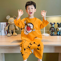 Children Conjoined Pyjamas Boy Spring Autumn Season Full Pure Cotton Long Sleeves Slim summer Little Baby CUHK Home Residence Suit Suit