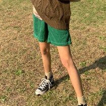  Now corduroy gentle line~Korea 20 autumn new~waist loop corduroy wide leg casual shorts