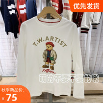 2021 Autumn Winter New print cartoon bear round neck long sleeve base shirt casual T-shirt womens TTLA204920A