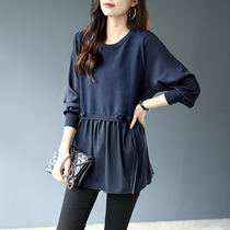 Baoshi Li solid color long sleeve autumn knitwear fake two loose stitching shirt Womens New 2021 casual top
