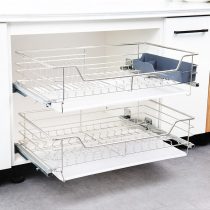Bowl basket Pull basket drawer type double layer 304 stainless steel cabinet Drain basket Water filter storage seasoning dish rack built-in