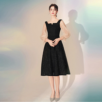 Black party small evening dress dress Womens Spring Annual meeting French socialite student dress usually wear temperament