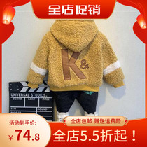 Boys and girls autumn and winter clothes plus velvet clothes thickened New Baby foreign lamb hair winter hooded warm top