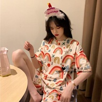 Japan Gelato Short Sleeve Pyjamas Womens Summer Rainbow Shorts Day Series Printed Home Suits Outwear