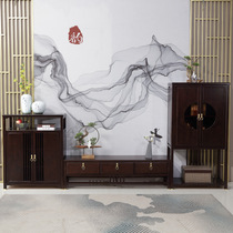 New Chinese solid wood TV cabinet Composition small family Zen Serie oak Living room High and low side cabinet Suit Ground Cabinet-like plate Room