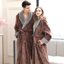 Nightgown womens winter coral velvet thickened and extended mens flannel bathrobe long plus velvet couple sexy pajamas autumn and winter
