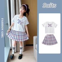 Girls dress summer dress 2023 new foreign style childrens college wind navy collar sailor suit primary school students jk uniform