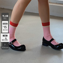 LET ME SEE socks female ins tide stockings autumn and winter cotton mesh red European and American Street stockings pink stockings