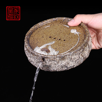 Rock mine firewood burning pot bearing Japanese antique handicraft Taiwan old rock mud ceramic round water storage dry bubble plate tea ceremony accessories