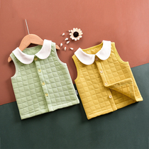Baby cotton waistcoat vest thickened baby small waistband shoulder inside children warm cardigan outside wearing foreign style autumn and winter