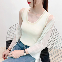 Summer bright silk I-shaped vest Joker slim body slimming ice silk sweater ultra-thin cool and opaque sweater women