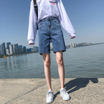 Straight five-point denim shorts womens summer 2021 new high waist loose and versatile thin pants thin pants