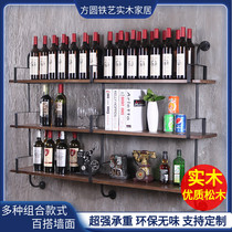 Wall shelf wall hanging bookshelf solid wood creative wall cabinet layer board one word partition wrought iron bracket industrial style bookcase