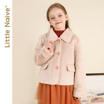 LittleNaive girls short sweet coat childrens color vintage warm lamb hair winter top