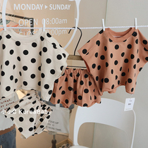 Pure cotton polka dot suit short-sleeved shorts Korean baby childrens clothing 2021 spring and summer new mens and womens childrens baby