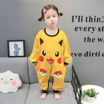 Girls nightgown spring and autumn cotton cotton conjunction girl baby 1 year old child autumn baby kicking home clothes