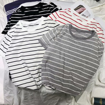 Gangfeng summer round neck striped short sleeve T-shirt men Korean version student loose Korean trend couple top