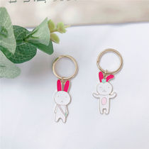 Cute two little white rabbit alloy creative keychain bag with hanging couple