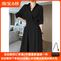 European Station Black Dress 2021 Summer New Style of Hepburn Atmosphere Quality Lean down waist V Scooters Little Black Dress