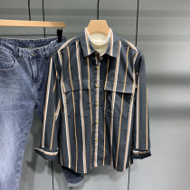 High-grade striped shirt men's autumn Japanese Hong Kong style loose Korean fashion handsome handsome frock long sleeve shirt