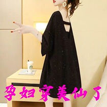 Pregnancy Woman Dress Out Fashion Bright Flashback T-shirt Skirt Woman Short Sleeve Long summer dress Loose Pregnancy Mother blouses