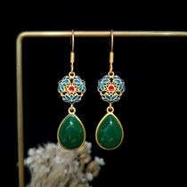 Dogi flower ball green water drops Chinese wind and ancient temper earrings and earrings in the earrings of the costume