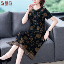 Summer high-end large size womens elegant skirt wide Lady lady mother 40-year-old floral dress 35 a 45
