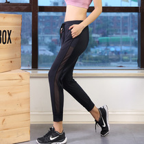 Cross-border autumn and winter European and American yoga clothing womens mesh loose running fitness sports trousers tight and breathable yoga pants