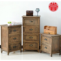 American pastoral solid wood bedside table Simple drawer bedroom storage small cabinet storage finishing cabinet Retro bucket cabinet