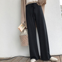 Spring and summer new Korean version of large size drop sense wide leg pants straight pants womens retro high waist casual hanging pants mopping pants