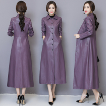 2019 autumn and winter New Haining leather clothing female slim slim large size womens Korean version of long knee windbreaker coat tide