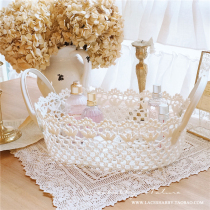 French hand woven home Cotton washable laceshabby original portable storage bag finishing storage basket 2