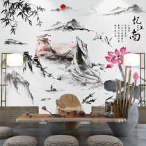 Creative Chinese Feng shui ink ancient style landscape painting arrangement TV background wall sticker sticker living room self-pasted wallpaper