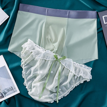 New couple underwear summer ice silk cute cartoon couple summer cotton file sexy underwear pair set