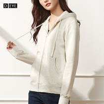 Zipped sweatshirt woman 2022 Spring autumn new sport Leisure Korean version loose pure cotton beige Lianhood cardiovert jacket