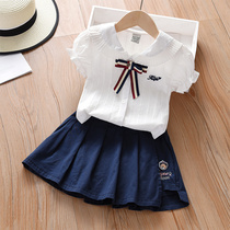 Girl Suit Foreign Air Trendy Summer 2022 New Childrens College Wind Two Sets Mid-Boy Baby Jk Short Dress