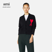 The AMI mens and womens classic love wool blend solid color casual fashion simple cardigan sweater